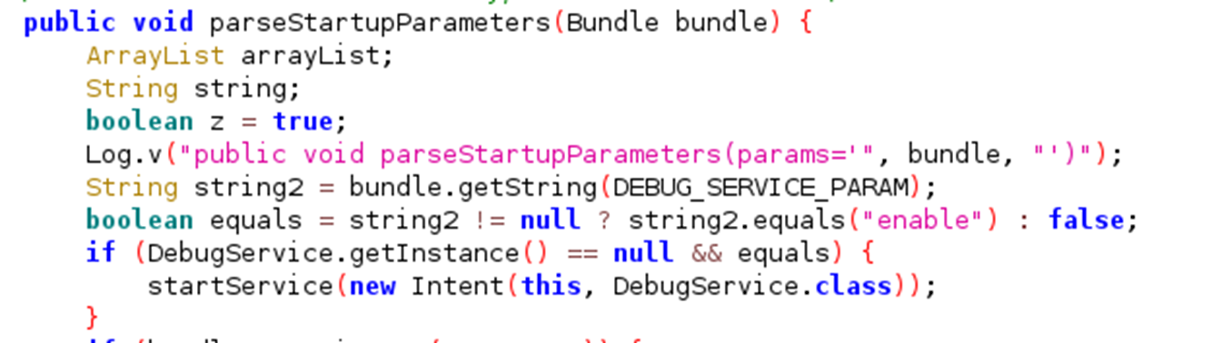 Screenshot of the parseStartupParameters function