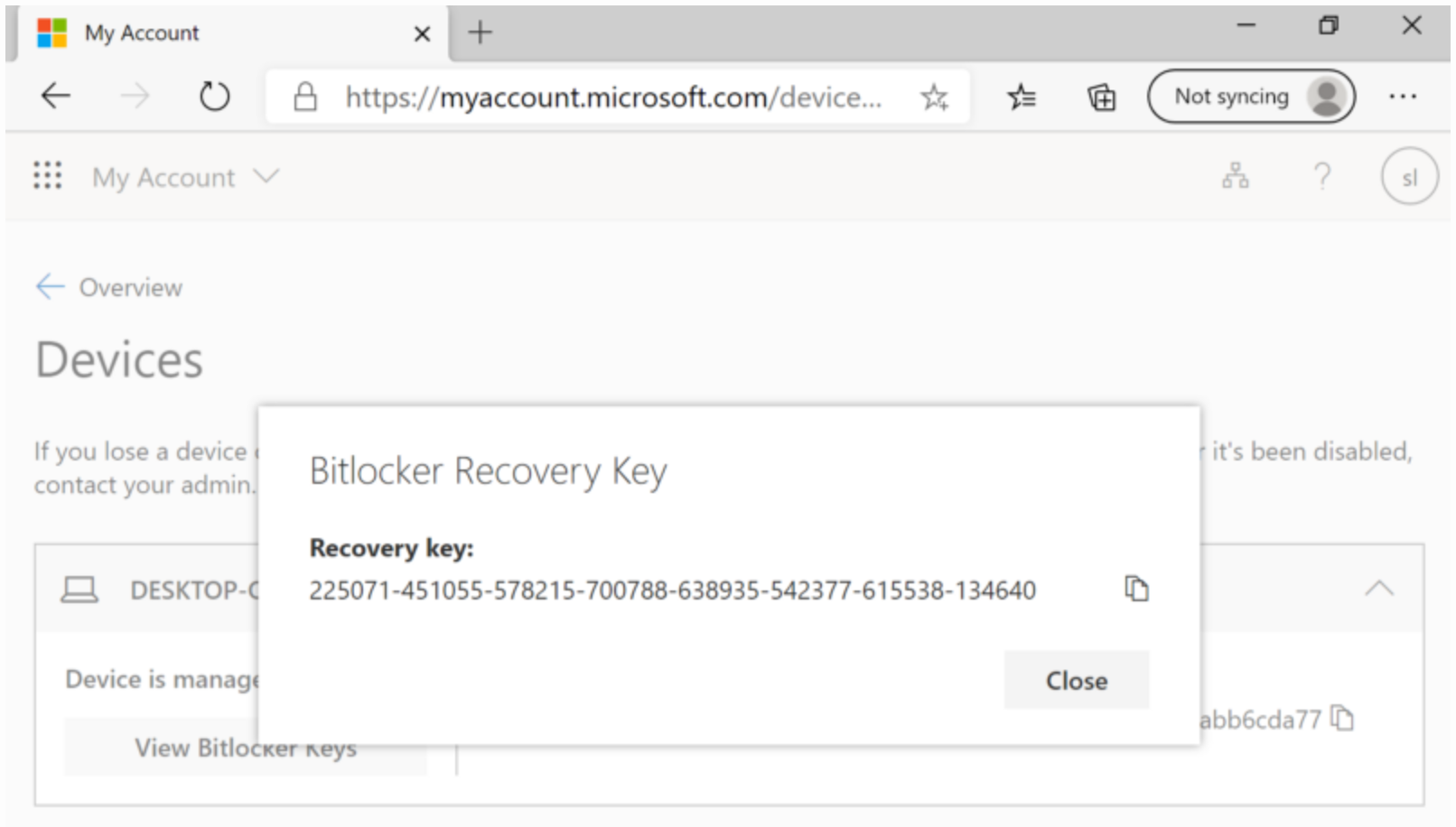 Bitlocker recovery key